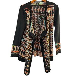 Aztec Southwestern Duster Cardigan Size Medium Open Front Knit Southwestern